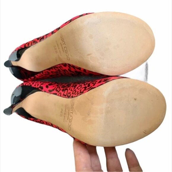 Jimmy Choo Hot Pink Animal Print Open Toe Heels Size 38.5 - Picture 6 of 9